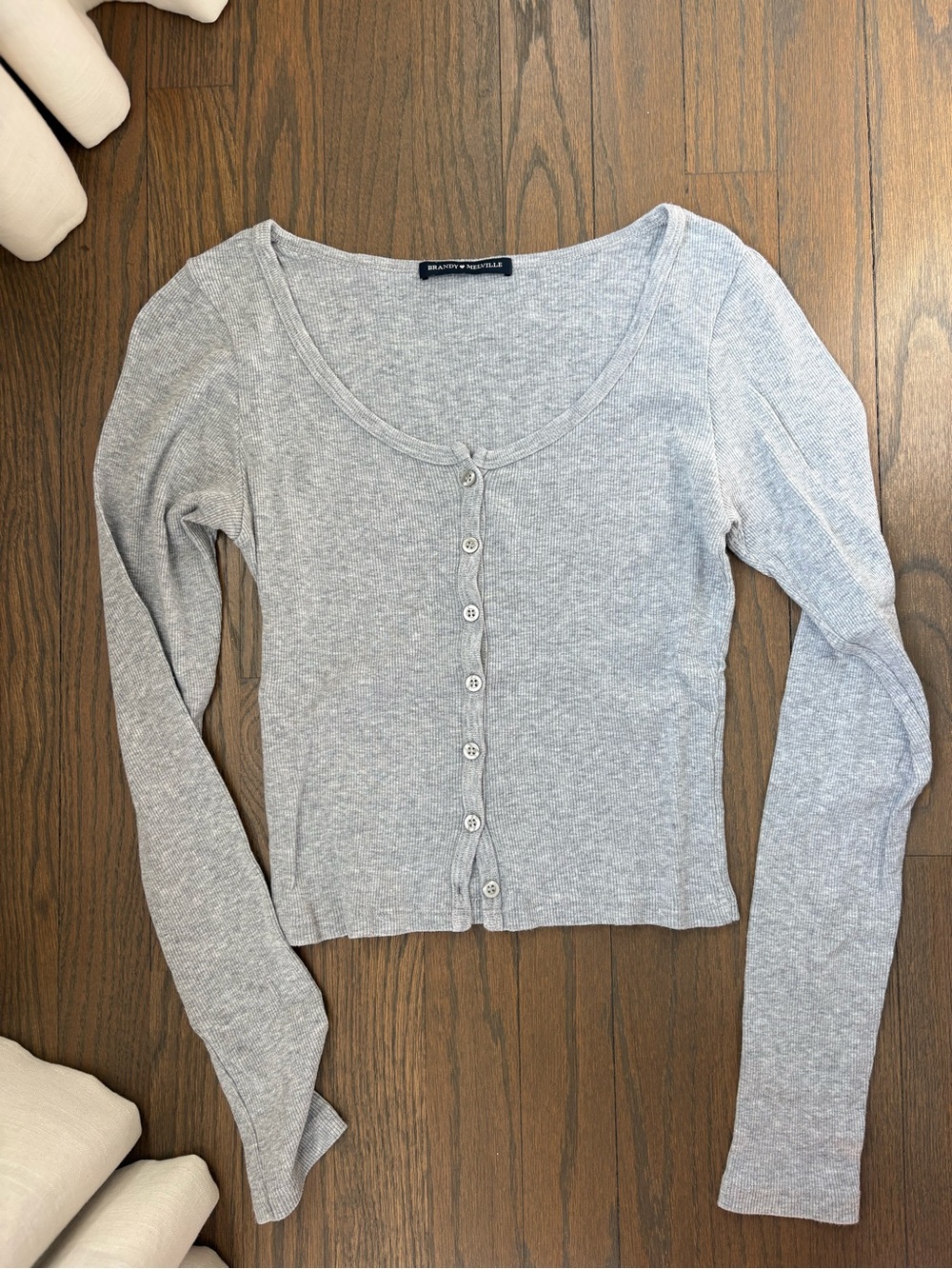 Brandy Melville Light Heather Gray Ribbed Button-Up Long Sleeve Top